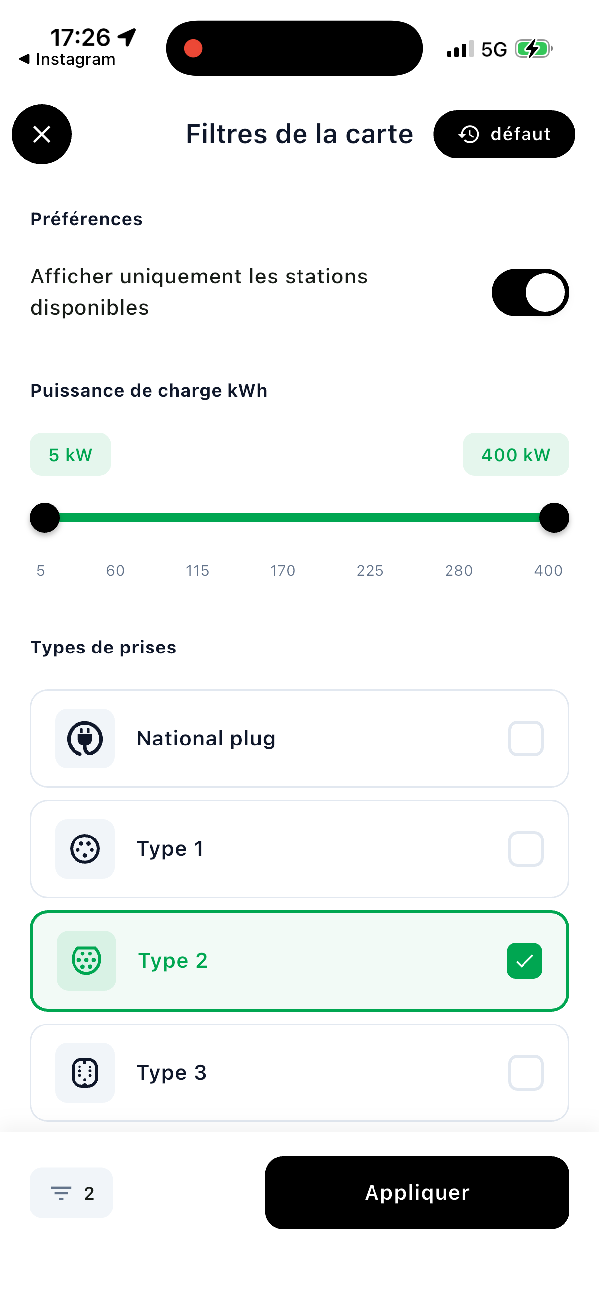 Préférences de recharge personnalisées
