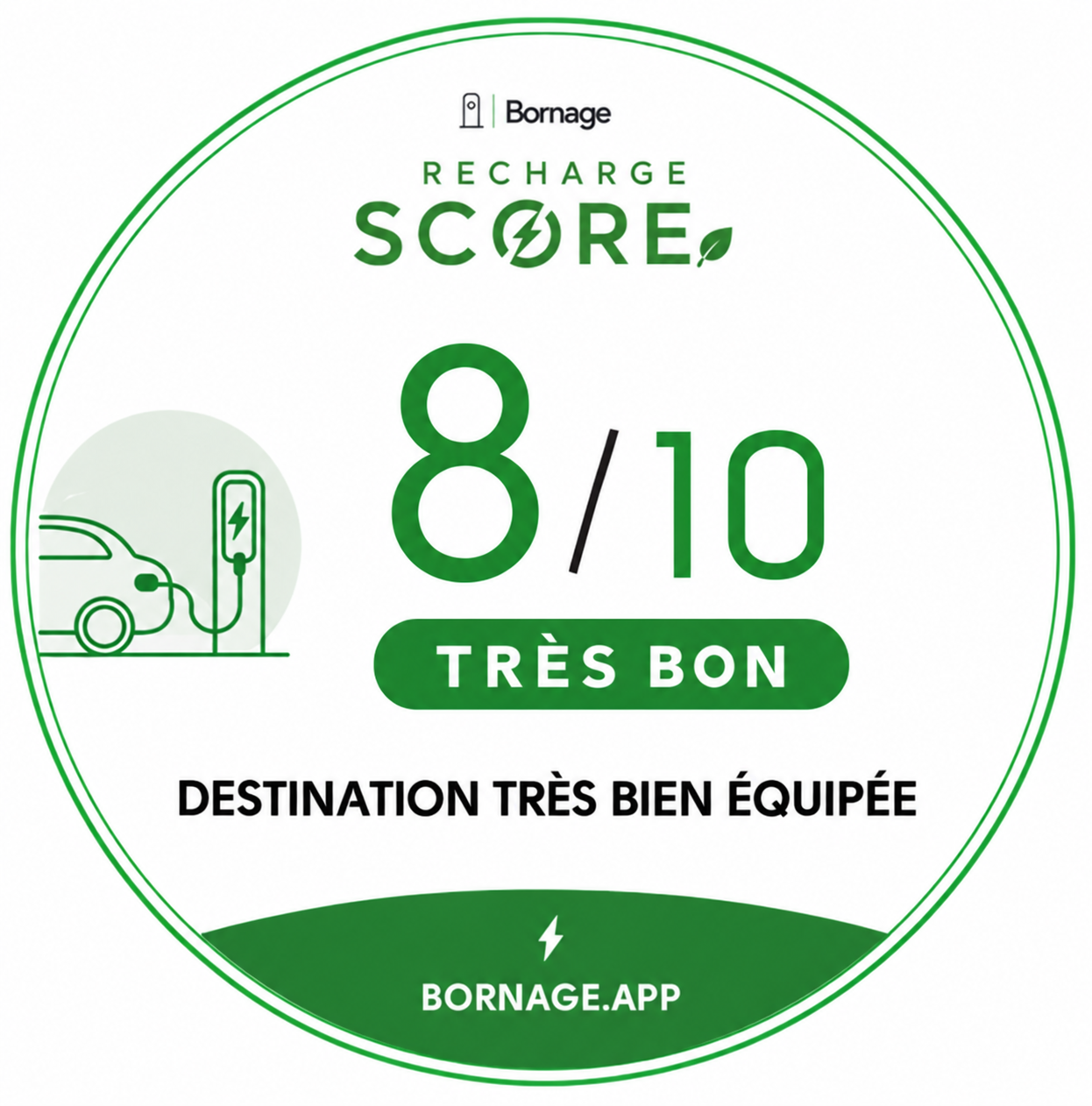 Badge du Bornage Recharge Score affichant une note sur 10